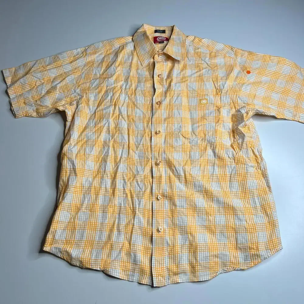 Ecko Unltd Men’s M Yellow Plaid Short Sleeve Button‎ Up Shirt 100% Cotton